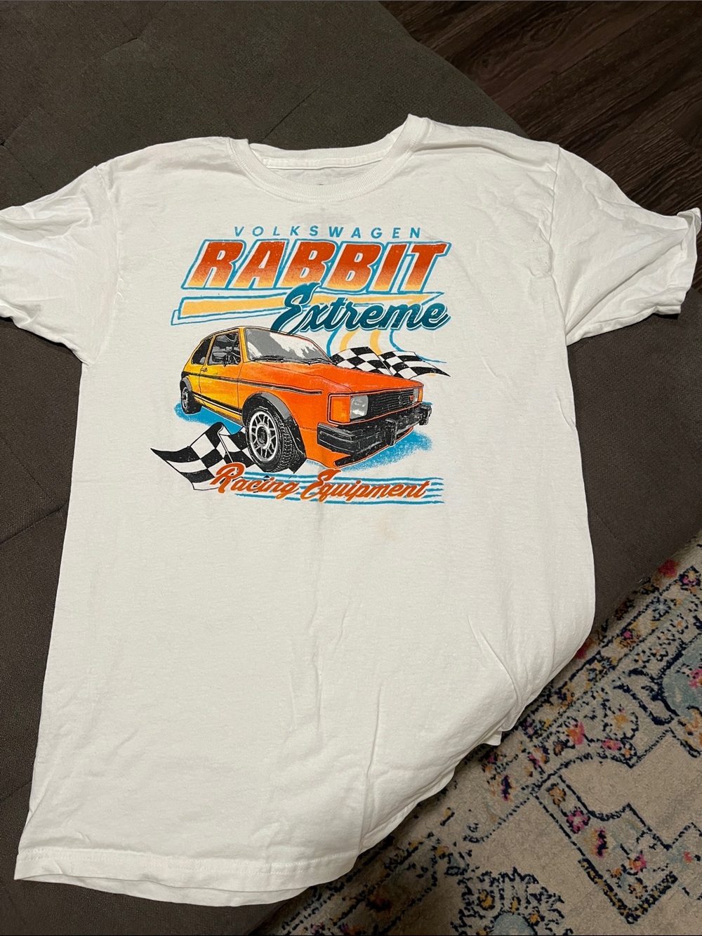 Volkswagen Rabbit Extreme Graphic Tee - White with Orange Car